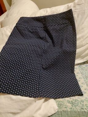 Margaret M Navy Midi Skirt with Pink Micro Floral Print